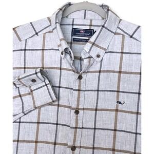 Vineyard Vines Shirt Mens Large Gray Plaid Long Sleeve Button Front Classic